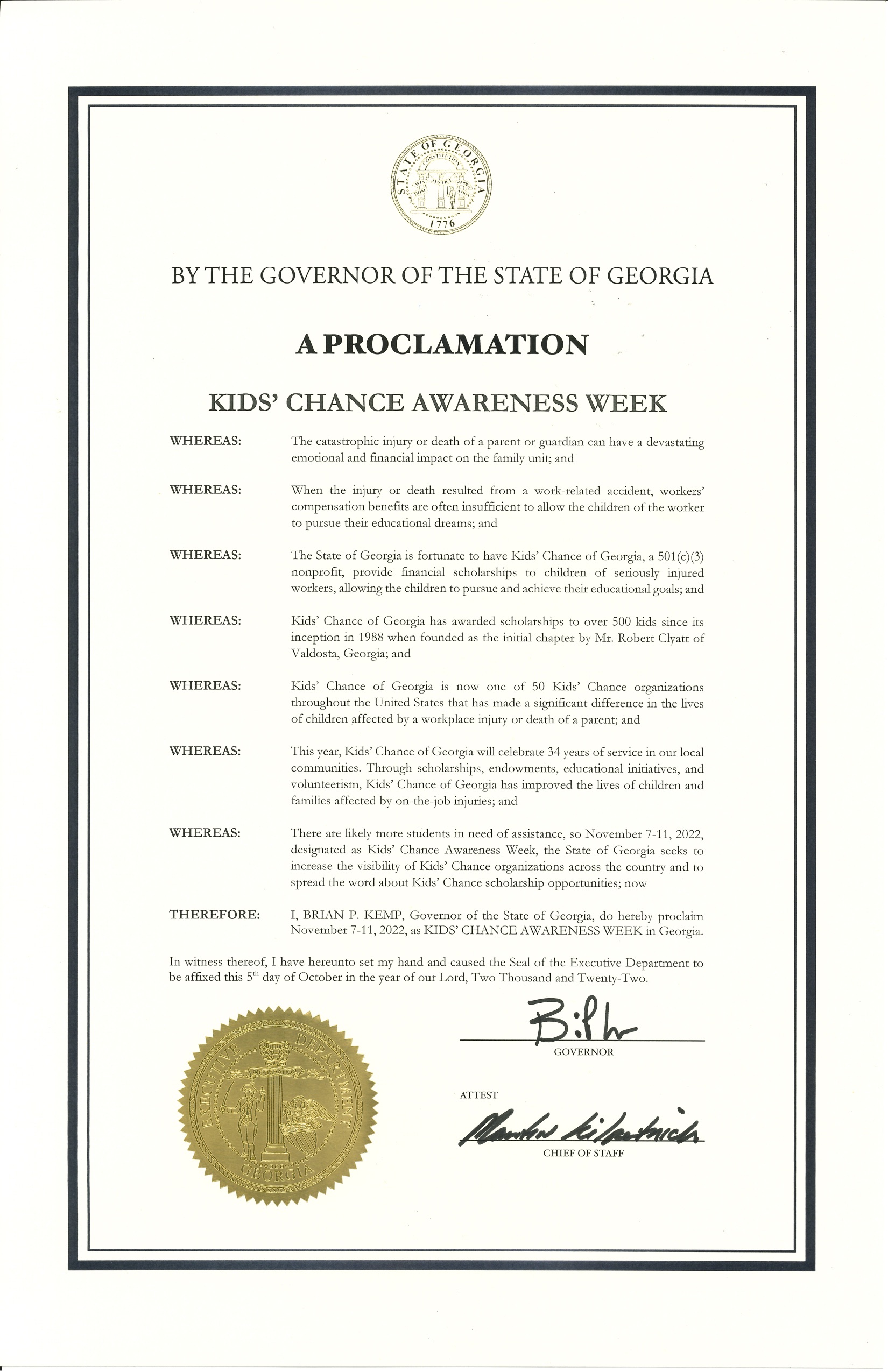 Kids' Chance Awareness Week 11.7-11.22